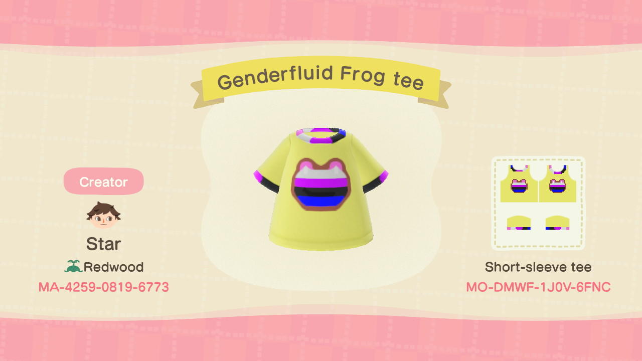 Animal Crossing Design Code: MO-DMWF-1J0V-6FNC Genderfluid frog tee