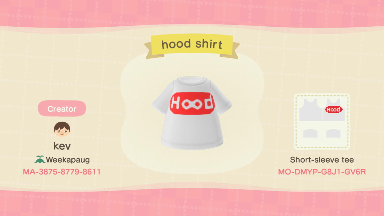 Animal Crossing Design Code: MO-DMYP-G8J1-GV6R Hood Shirt