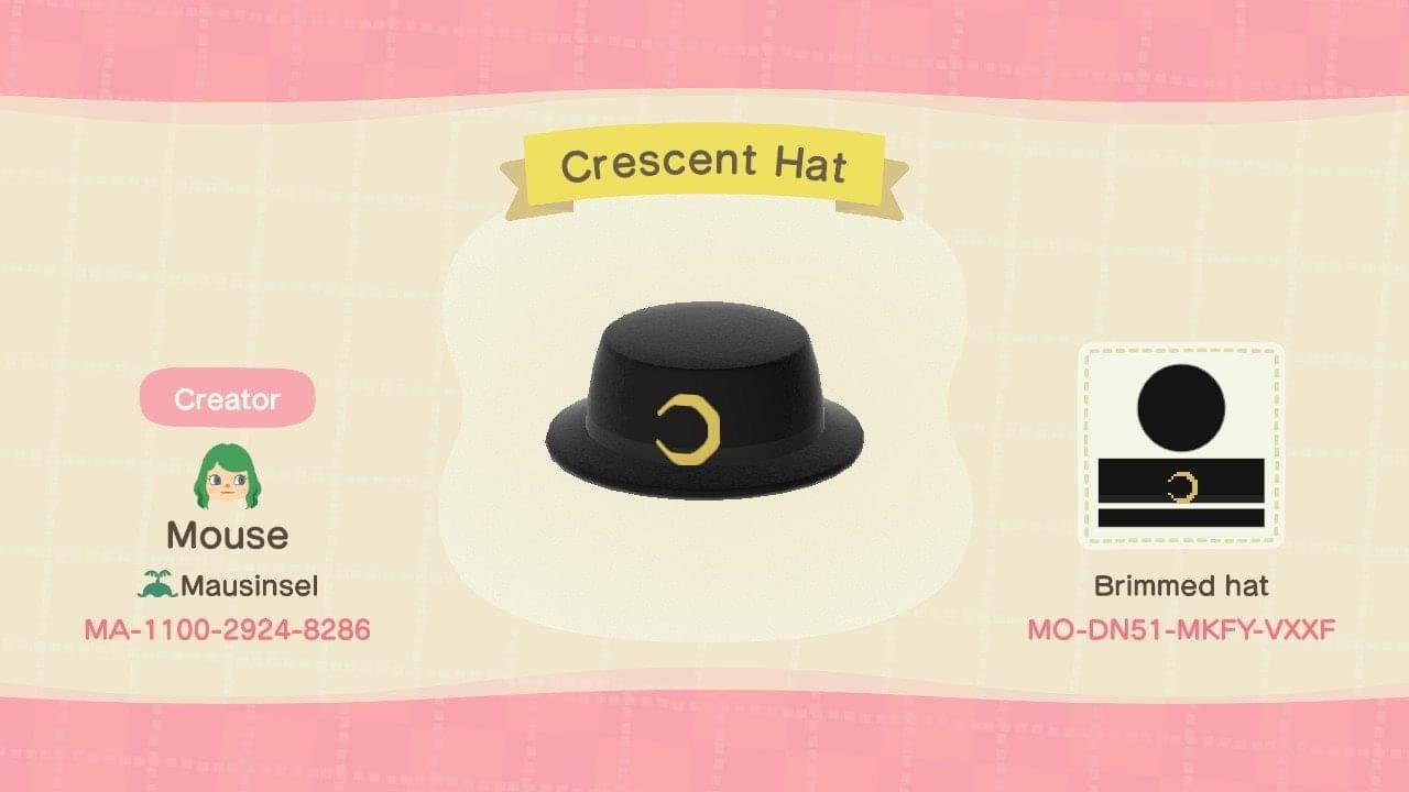 Animal Crossing Design Code: MO-DN51-MKFY-VXXF Crescent Moon Hat