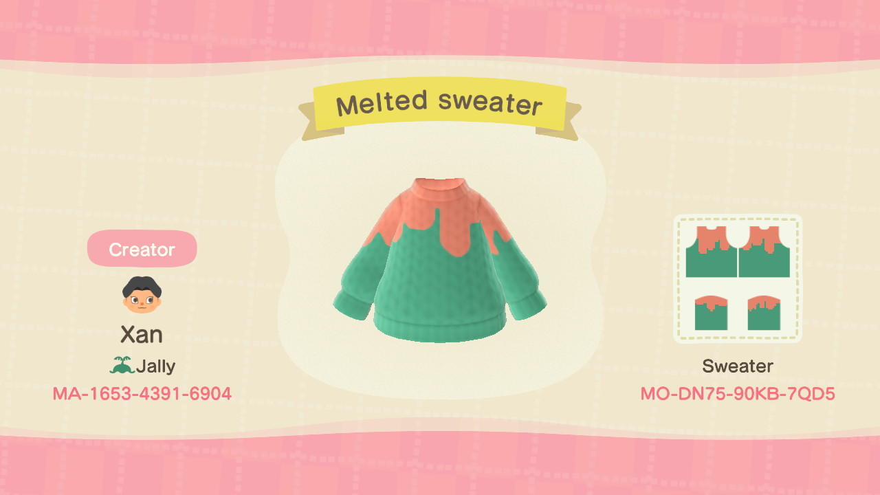 Animal Crossing Design Code: MO-DN75-90KB-7QD5 Melted Sweater