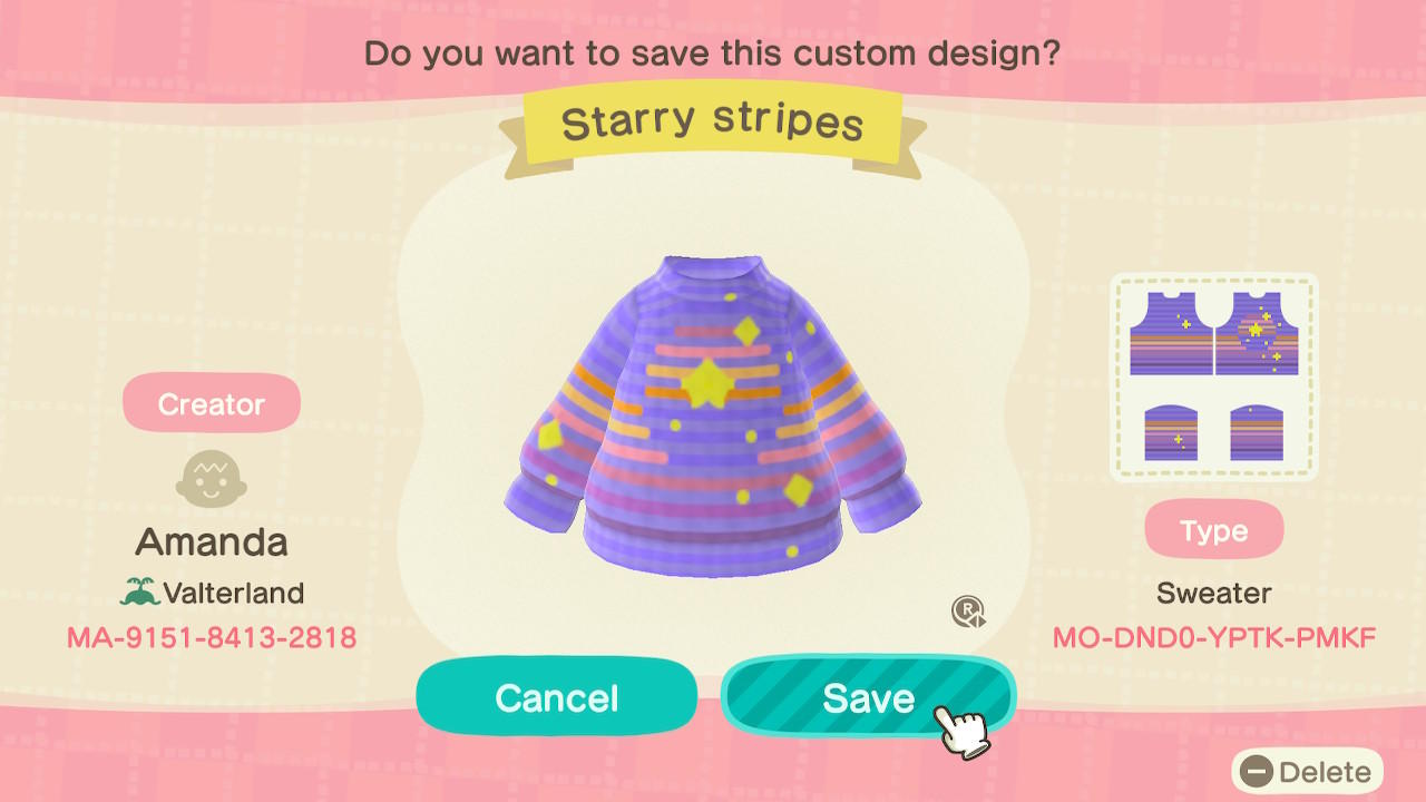 Animal Crossing Design Code: MO-DND0-YPTK-PMKF Starry stripes