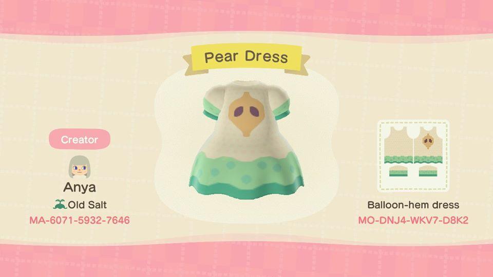 Animal Crossing Design Code: MO-DNJ4-WKV7-D8K2 Pear Dress