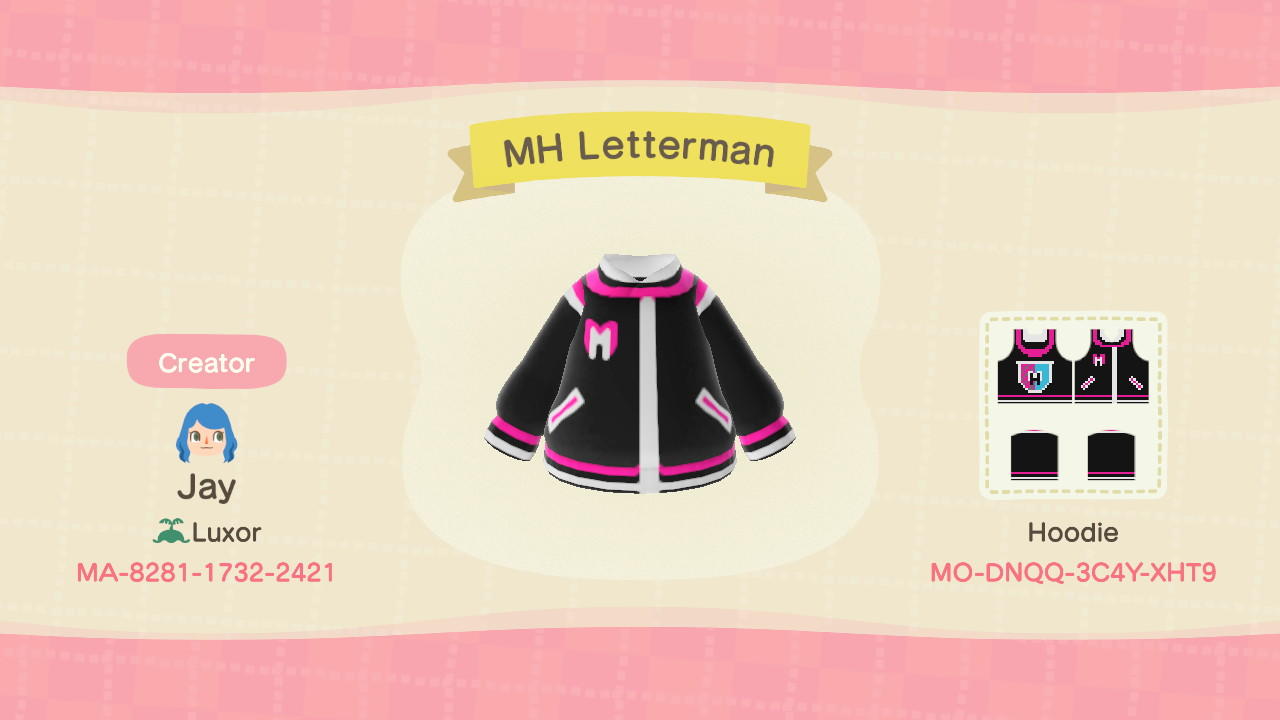 Animal Crossing Design Code: MO-DNQQ-3C4Y-XHT9 MH Letterman