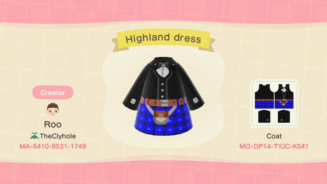 Animal Crossing Design Code: MO-DP14-TYJC-K541 Highland Dress