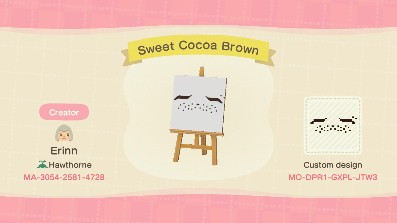 Animal Crossing Design Code: MO-DPR1-GXPL-JTW3 Sweet Cocoa Brown