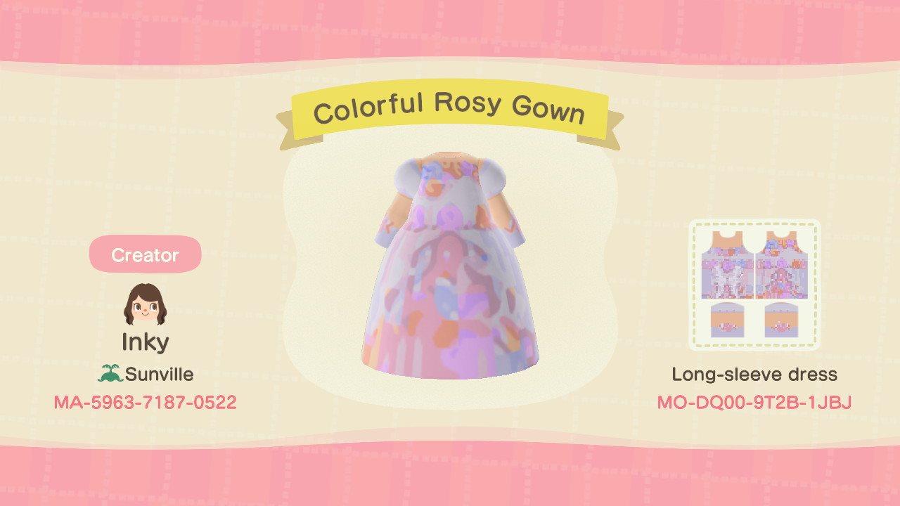Animal Crossing Design Code: MO-DQ00-9T2B-1JBJ Colorful Rosy Gown