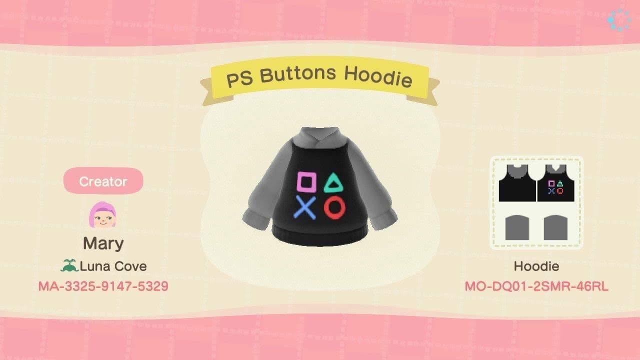 Animal Crossing Design Code: MO-DQ01-2SMR-46RL PS Buttons Hoodie