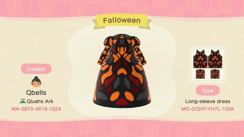 Animal Crossing Design Code: MO-DQHT-YH7L-155K Fall Halloween Dress