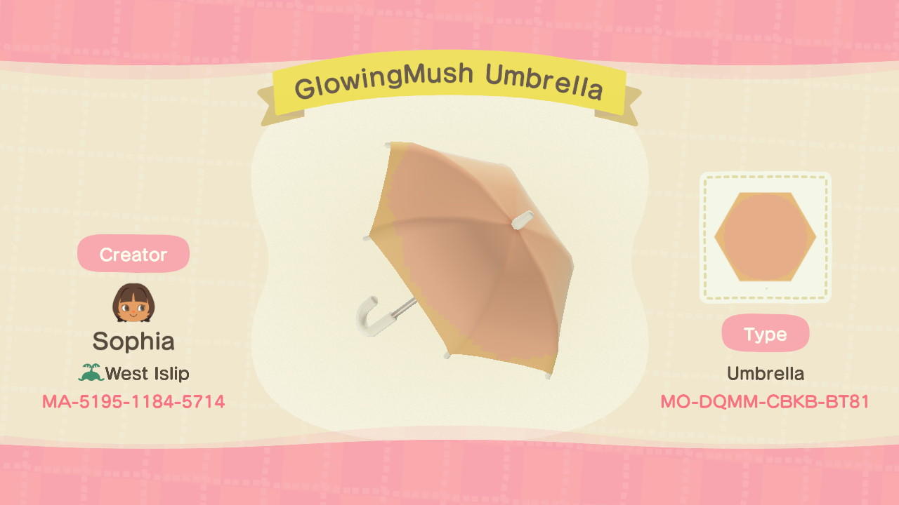 Animal Crossing Design Code: MO-DQMM-CBKB-BT81 GlowingMush Umbrella