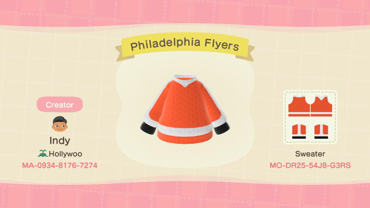 Animal Crossing Design Code: MO-DR25-54J8-G3RS Philadelphia Flyers