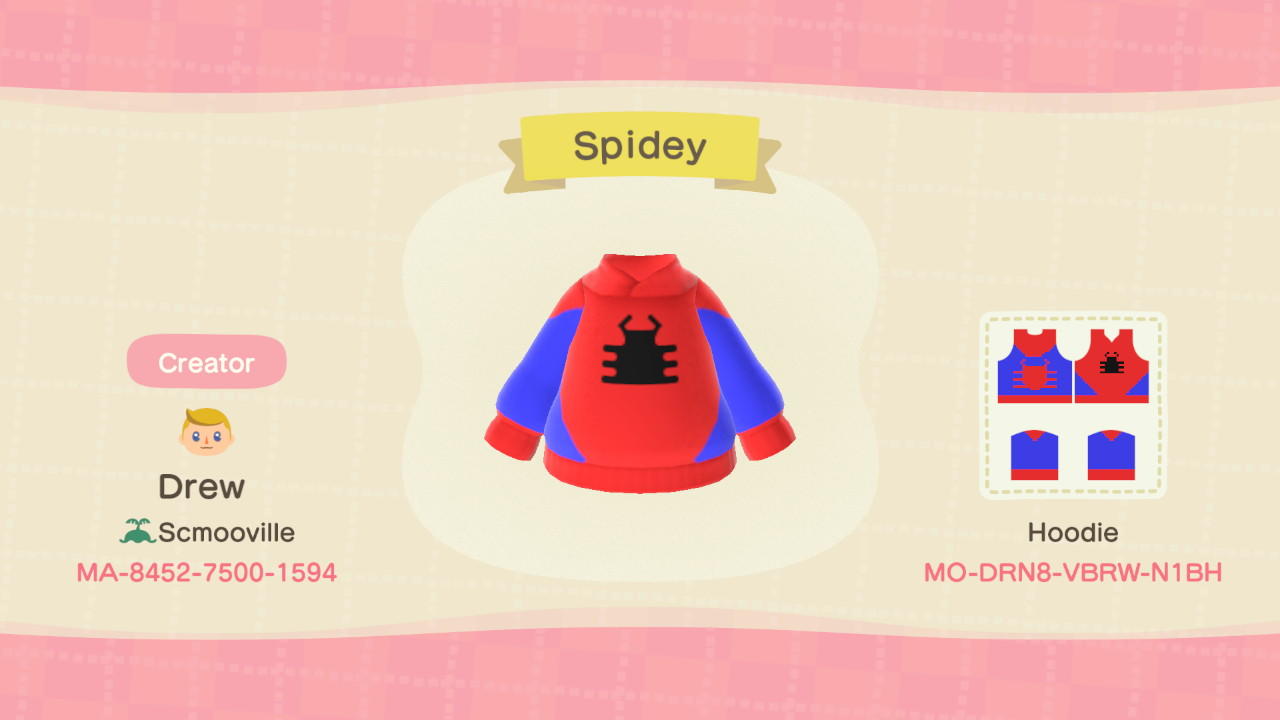Animal Crossing Design Code: MO-DRN8-VBRW-N1BH Spidey