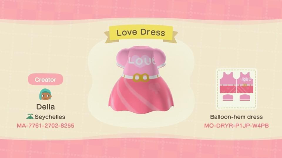Animal Crossing Design Code: MO-DRYR-P1JP-W4PB Love Dress
