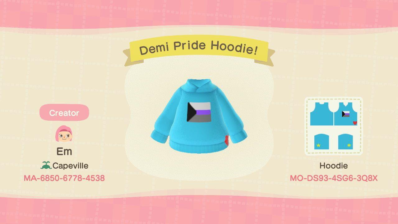 Animal Crossing Design Code: MO-DS93-4SG6-3Q8X Demi Pride Hoodie