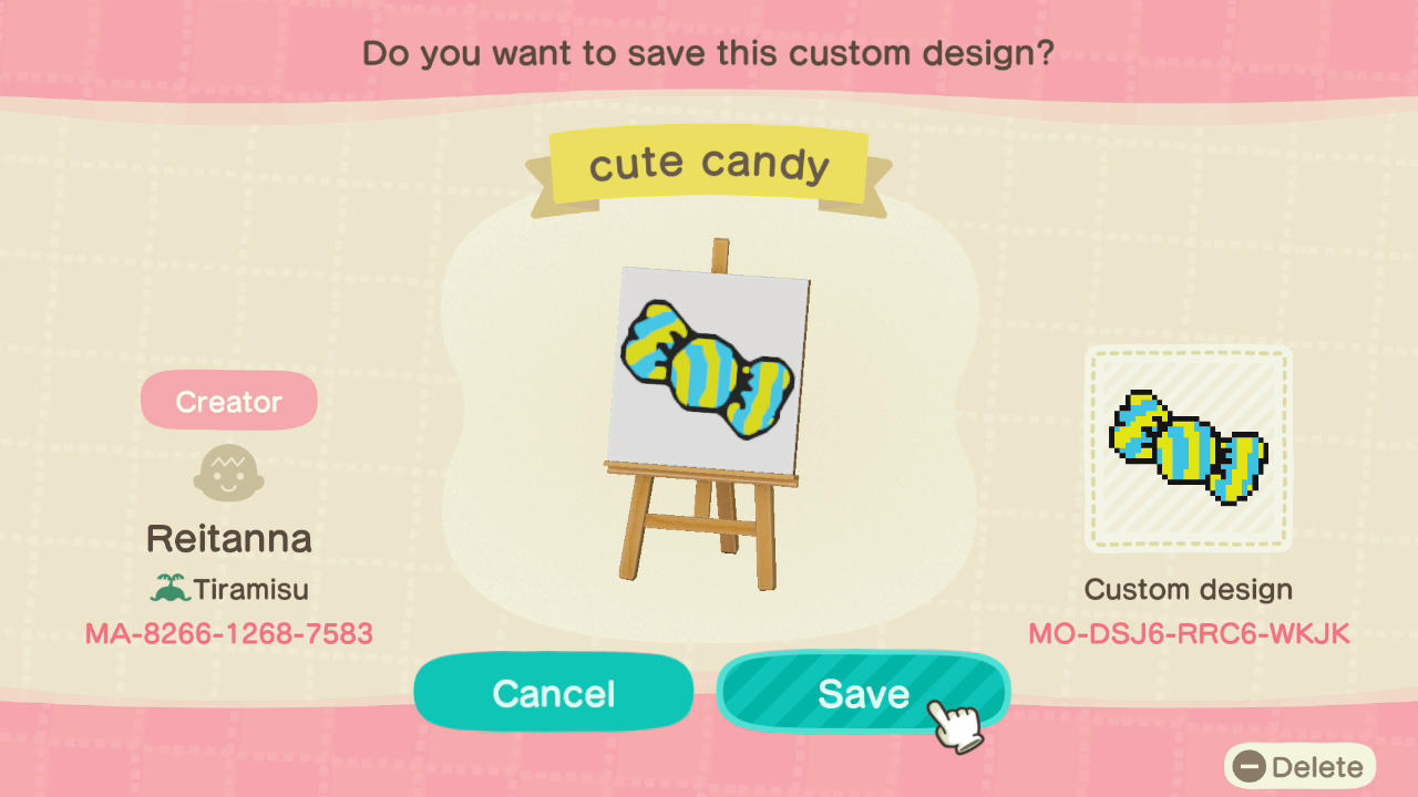 Animal Crossing Design Code: MO-DSJ6-RRC6-WKJK cute candy