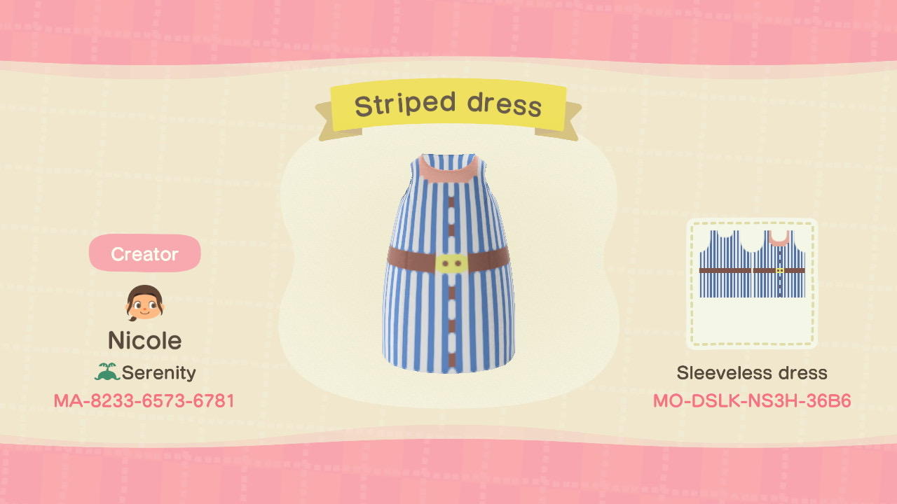 Animal Crossing Design Code: MO-DSLK-NS3H-36B6 Navy Striped Dress