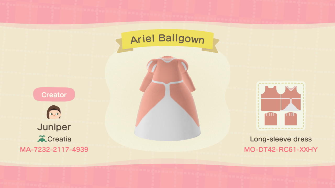 Animal Crossing Design Code: MO-DT42-RC61-XXHY Ariel Ballgown