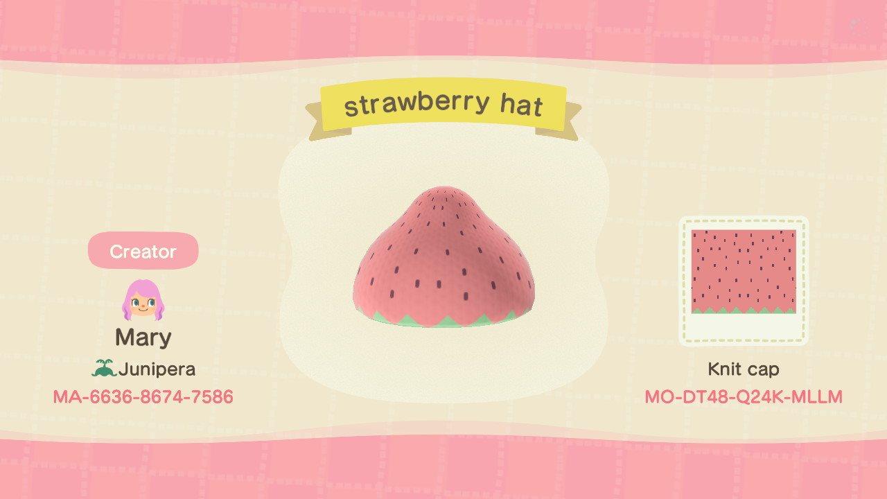 Animal Crossing Design Code: MO-DT48-Q24K-MLLM strawberry hat