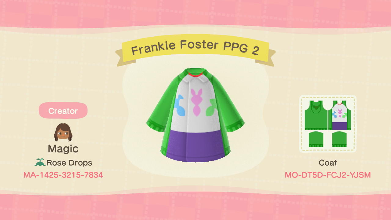 Animal Crossing Design Code: MO-DT5D-FCJ2-YJSM Frankie Foster PPG 2