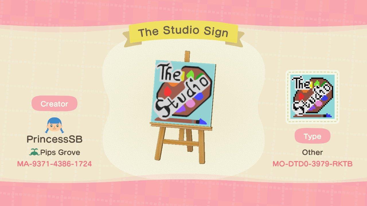 Animal Crossing Design Code: MO-DTD0-3979-RKTB Art Studio Sign