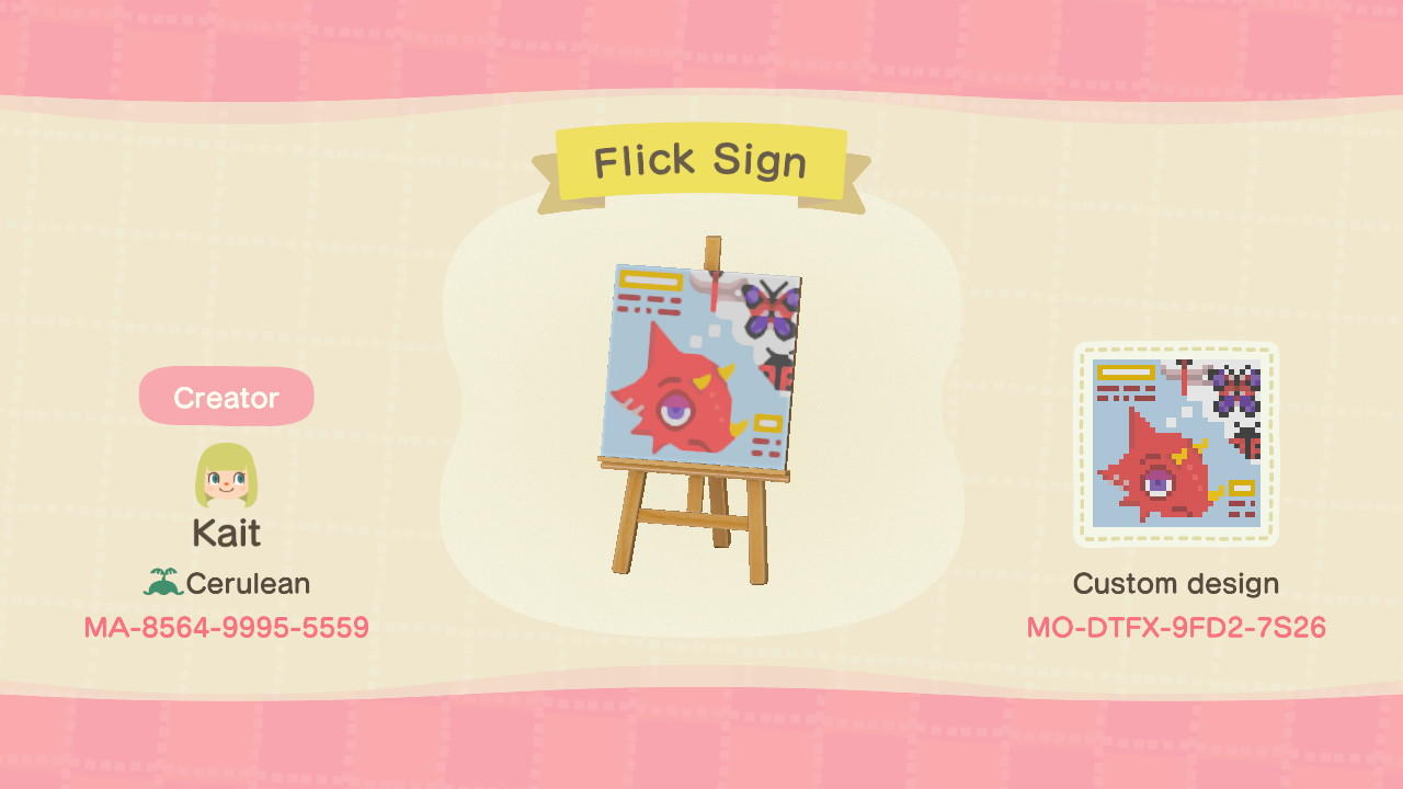 Animal Crossing Design Code: MO-DTFX-9FD2-7S26 Flick Sign