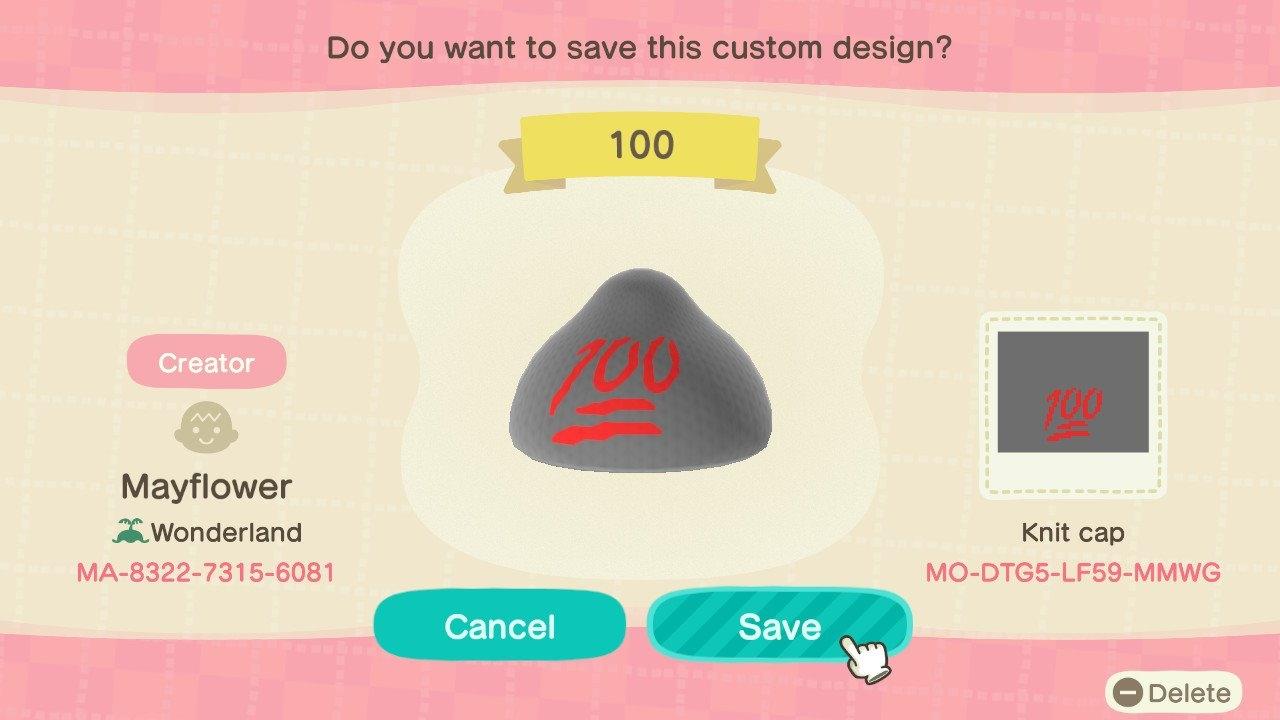 Animal Crossing Design Code: MO-DTG5-LF59-MMWG 100 Beanie