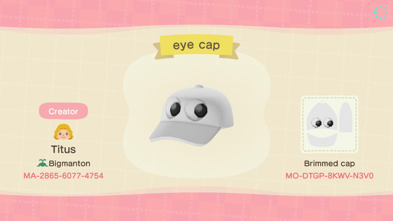 Animal Crossing Design Code: MO-DTGP-8KWV-N3V0 eye cap