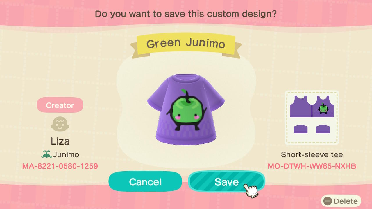 Animal Crossing Design Code: MO-DTWH-WW65-NXHB Green Junimo