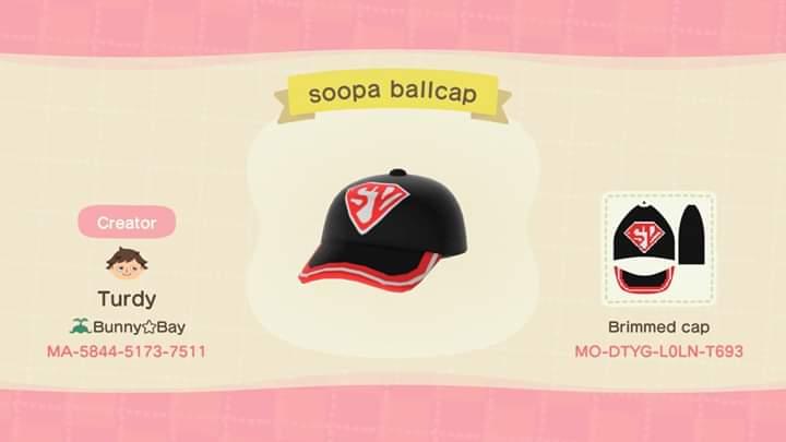Animal Crossing Design Code: MO-DTYG-L0LN-T693 Soopa ballcap