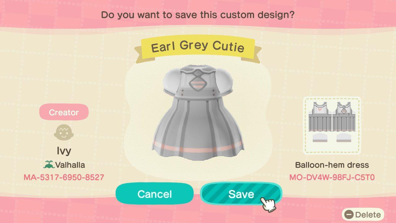 Animal Crossing Design Code: MO-DV4W-98FJ-C5T0 Earl Grey Cutie