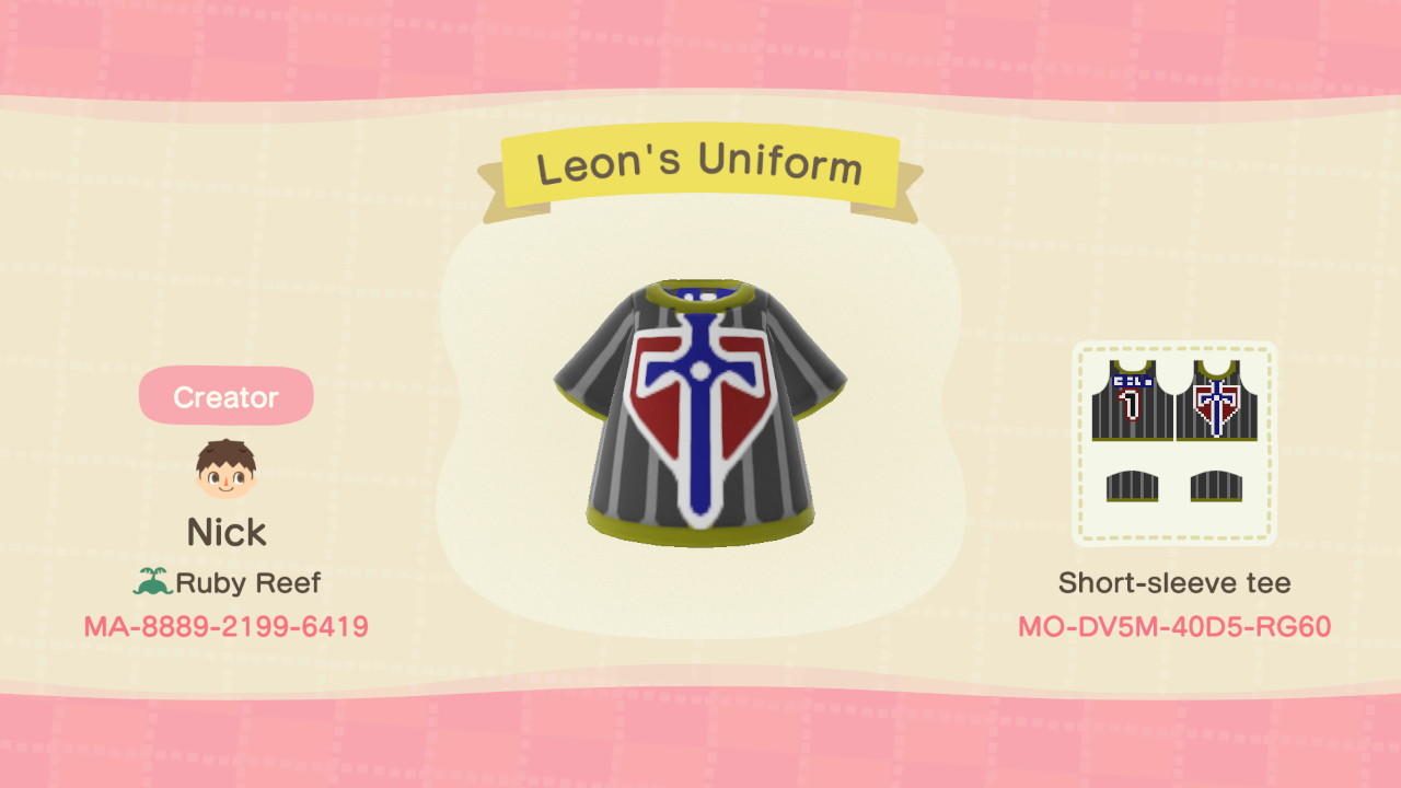 Animal Crossing Design Code: MO-DV5M-40D5-RG60 Leon&#39;s Uniform