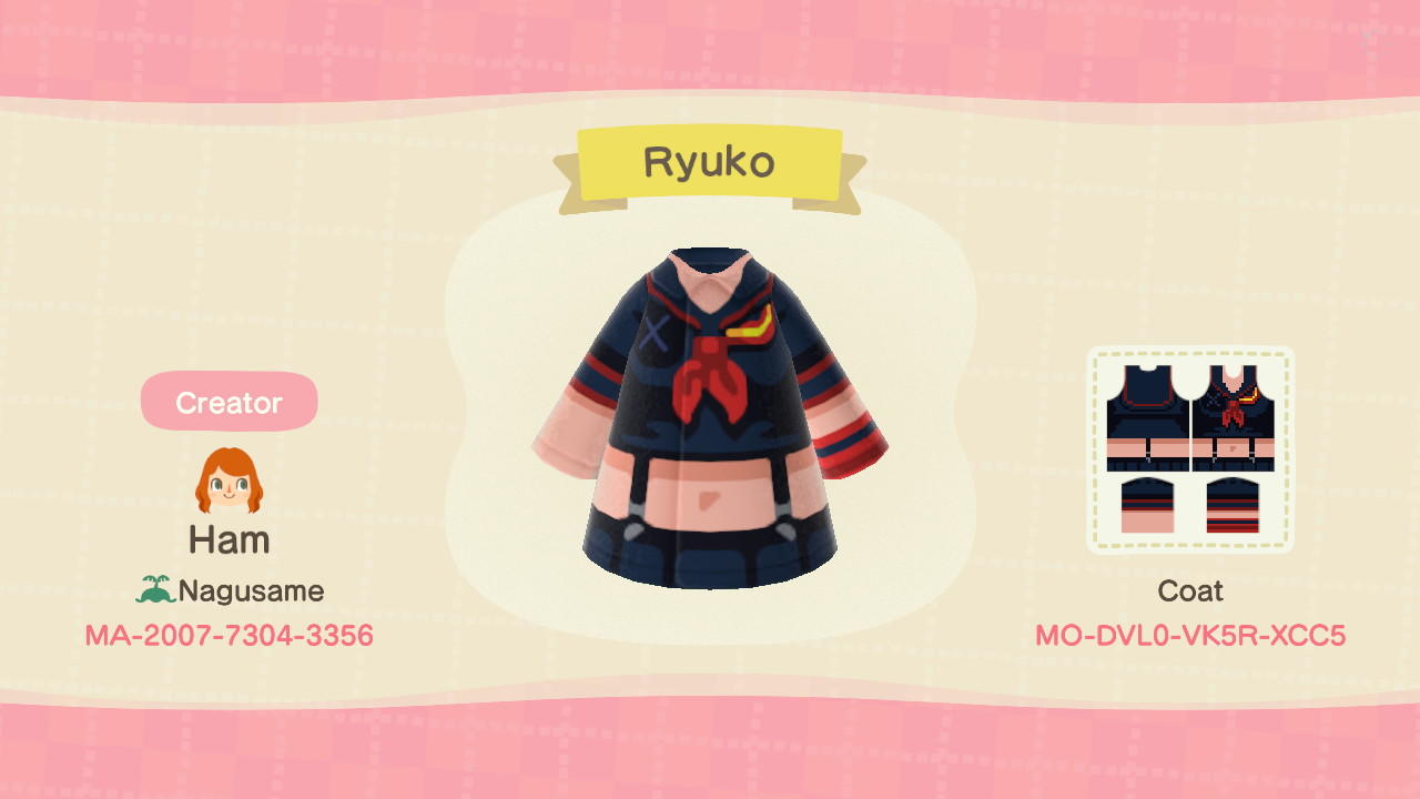 Animal Crossing Design Code: MO-DVL0-VK5R-XCC5 Ryuko