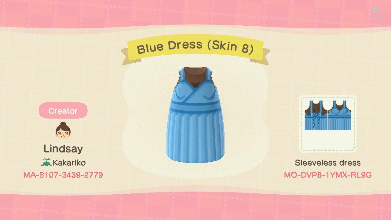 Animal Crossing Design Code: MO-DVP8-1YMX-RL9G Blue Dress (Skin 8)