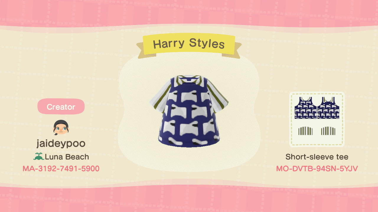 Animal Crossing Design Code: MO-DVTB-94SN-5YJV Harry Styles