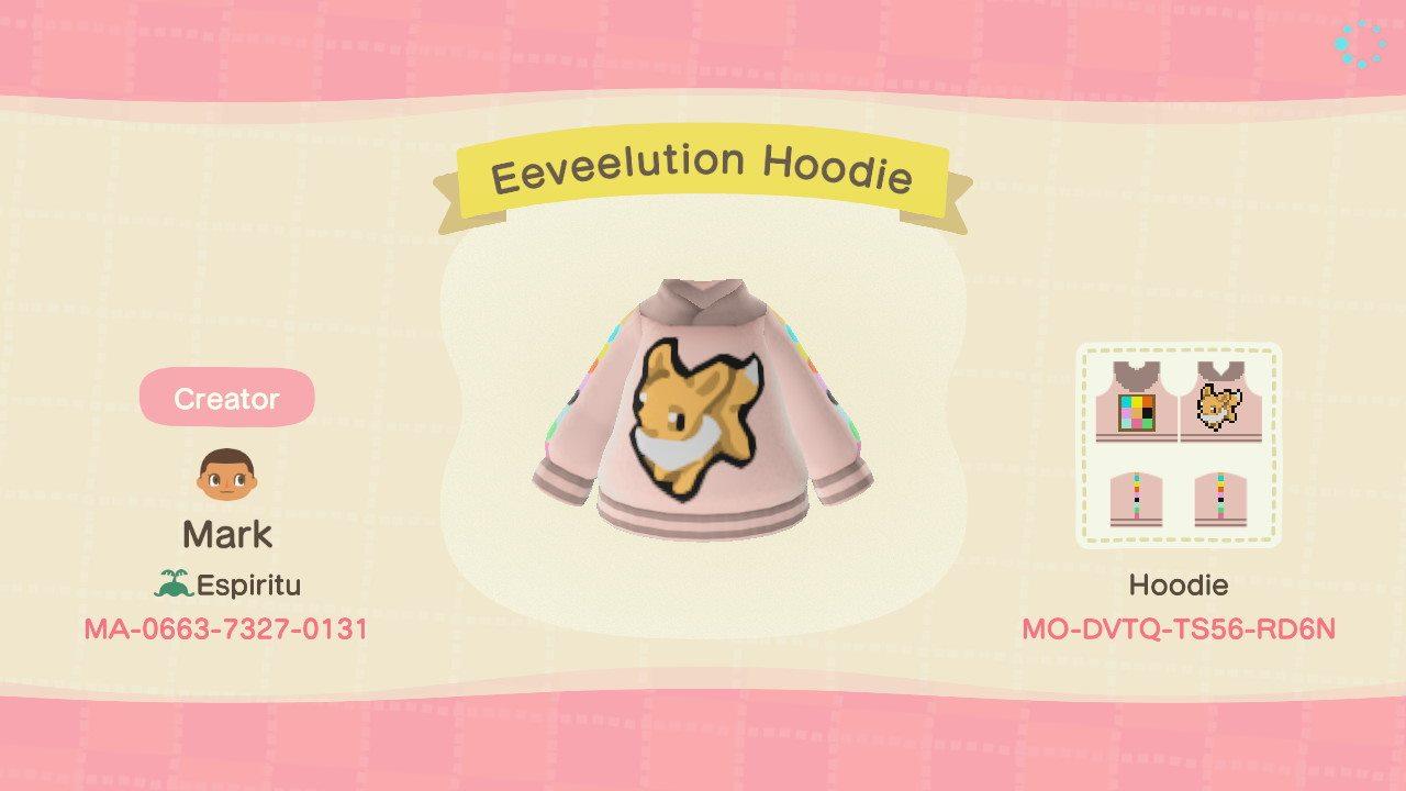 Animal Crossing Design Code: MO-DVTQ-TS56-RD6N Eeveelution Hoodie