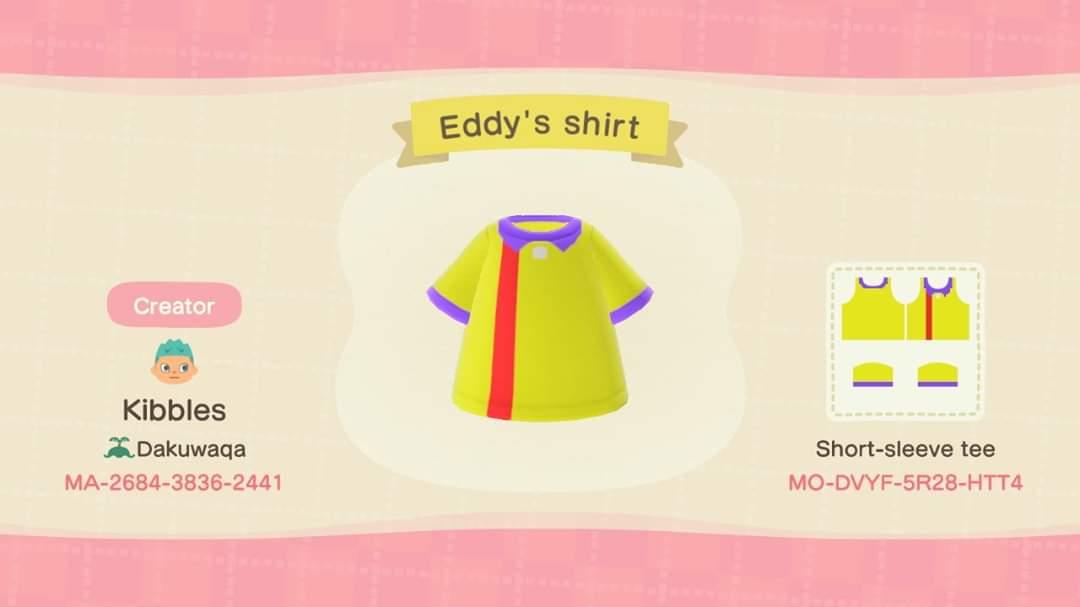Animal Crossing Design Code: MO-DVYF-5R28-HTT4 Eddy&#39;s Shirt