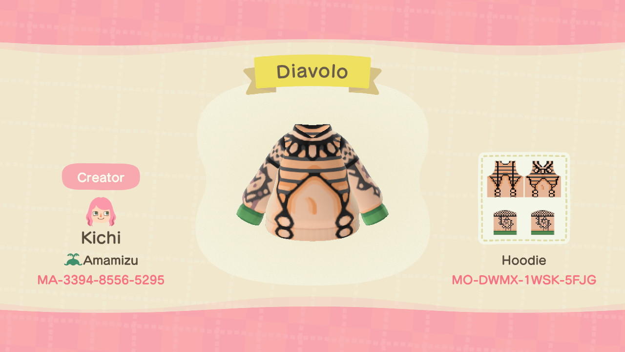 Animal Crossing Design Code: MO-DWMX-1WSK-5FJG Diavolo