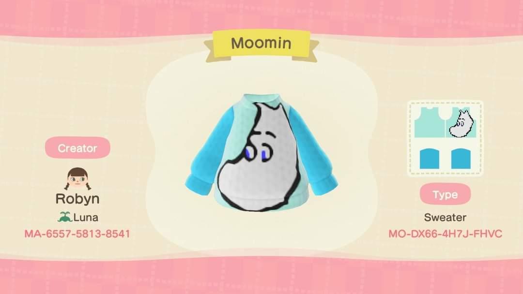 Animal Crossing Design Code: MO-DX66-4H7J-FHVC Moomin
