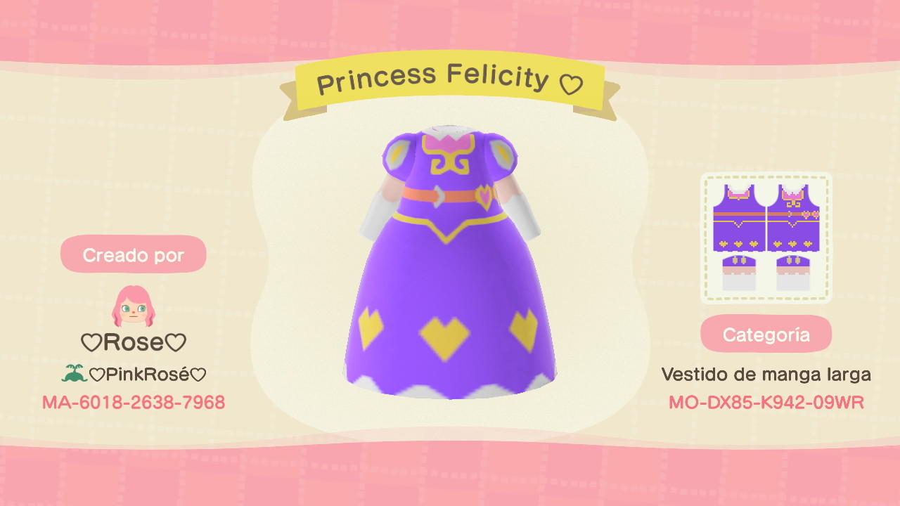 Animal Crossing Design Code: MO-DX85-K942-09WR Princess Felicity