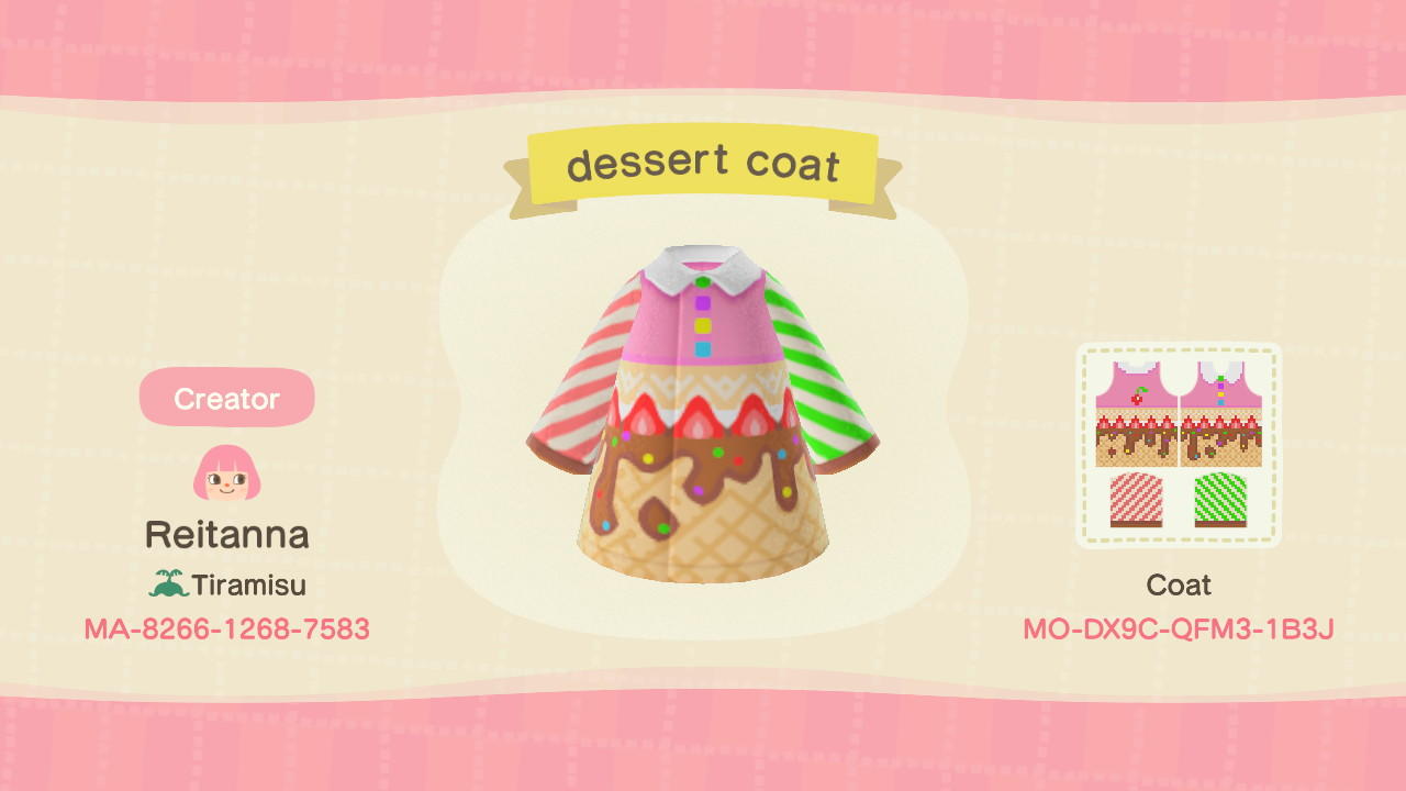 Animal Crossing Design Code: MO-DX9C-QFM3-13BJ dessert coat