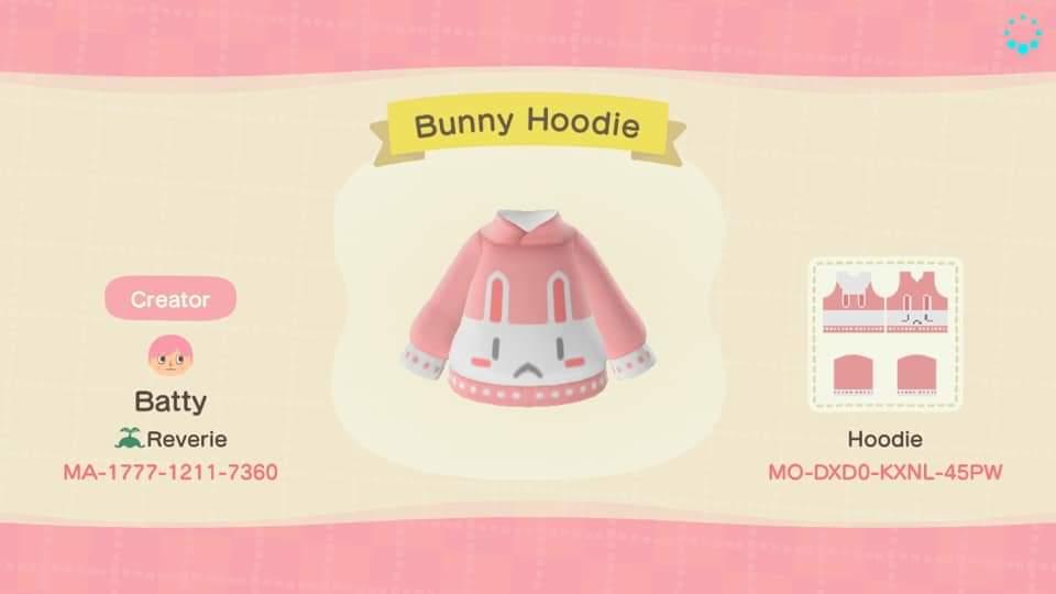 Animal Crossing Design Code: MO-DXD0-KXNL-45PW Bunny Hoodie