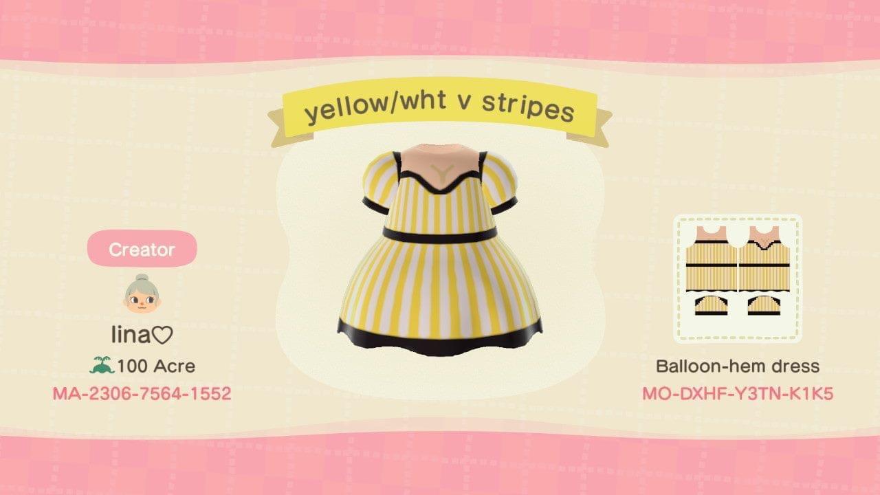 Animal Crossing Design Code: MO-DXHF-Y3TN-K1K5 yellow/wht v stripes