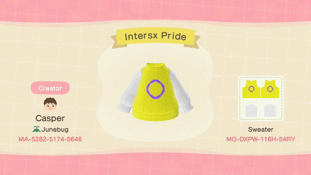 Animal Crossing Design Code: MO-DXPW-116H-54RY Intersex Pride