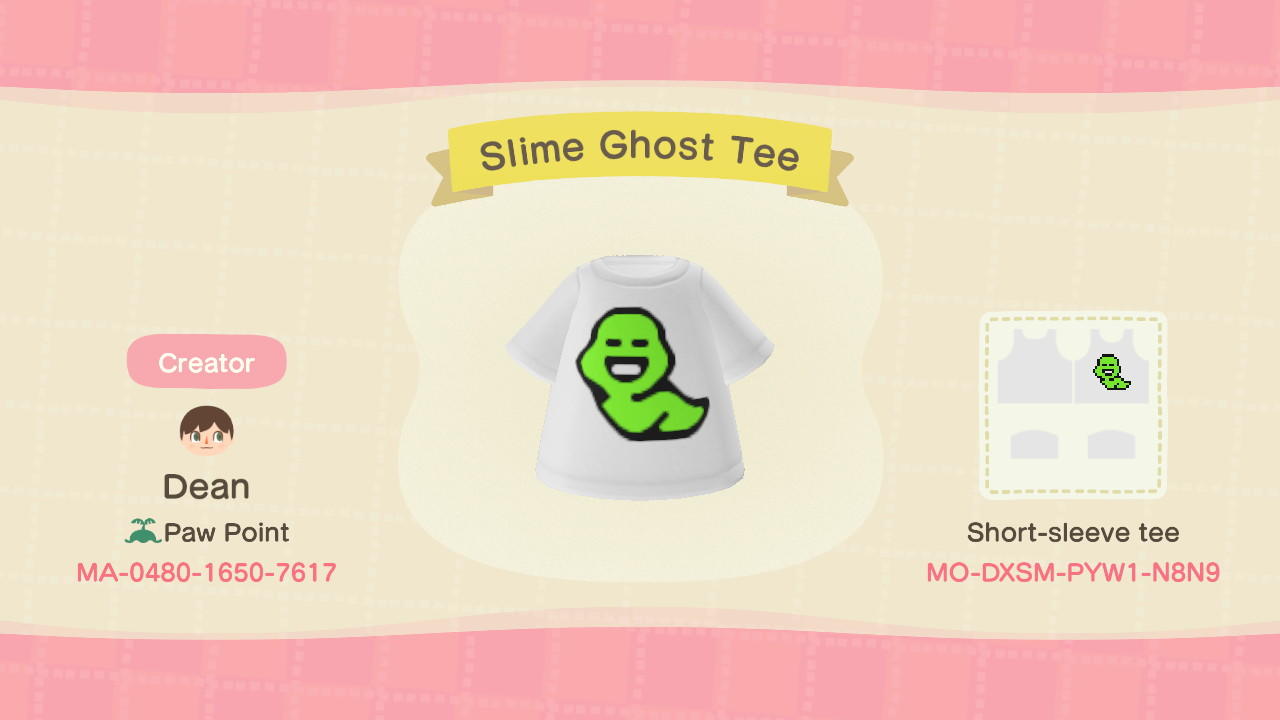 Animal Crossing Design Code: MO-DXSM-PYW1-N8N9 Slime Ghost Tee