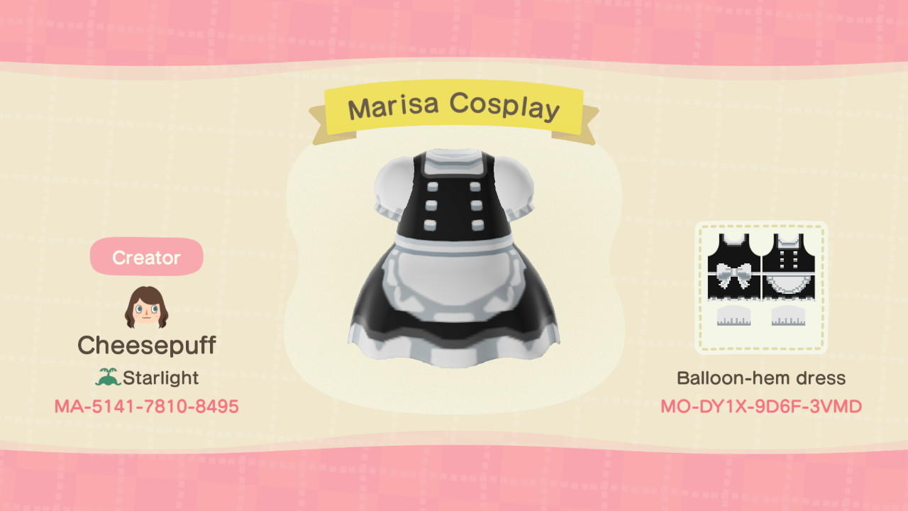 Animal Crossing Design Code: MO-DY1X-9D6F-3VMD Touhou Marisa