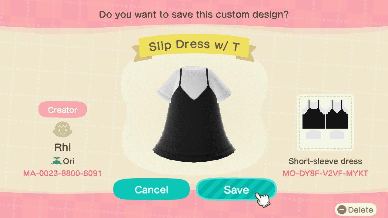 Animal Crossing Design Code: MO-DY8F-V2VF-MYKT Slip Dress With T