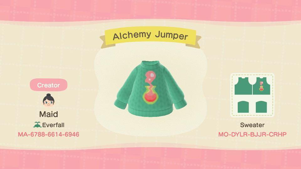 Animal Crossing Design Code: MO-DYLR-BJJR-CRHP Alchemy Jumper