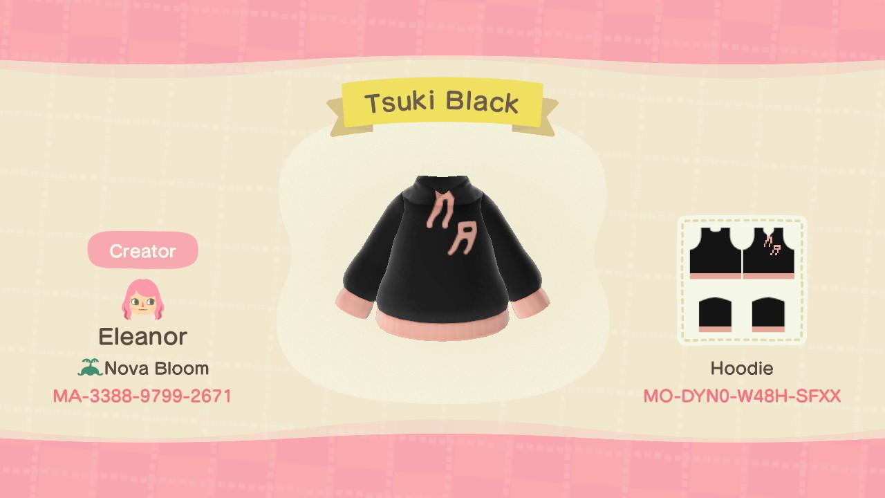 Animal Crossing Design Code: MO-DYN0-W48H-SFXX Tsuki Black