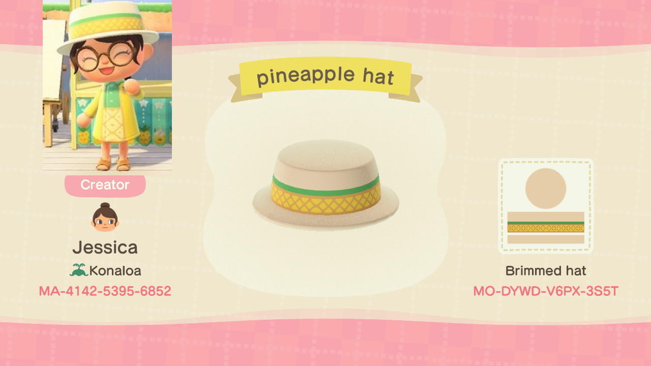 Animal Crossing Design Code: MO-DYWD-V6PX-3S5T pineapple hat