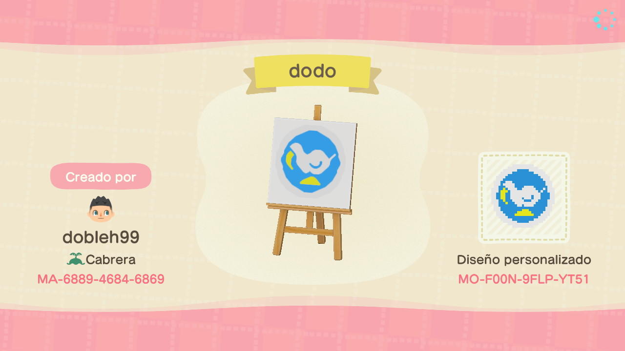 Animal Crossing Design Code: MO-F00N-9FLP-YT51 DODO Logo