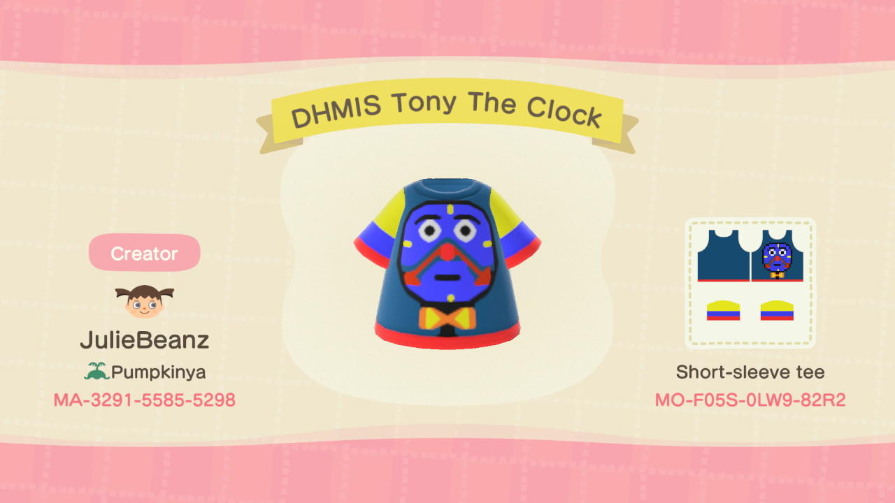 Animal Crossing Design Code: MO-F05S-0LW9-82R2 DHMIS Tony the Clock